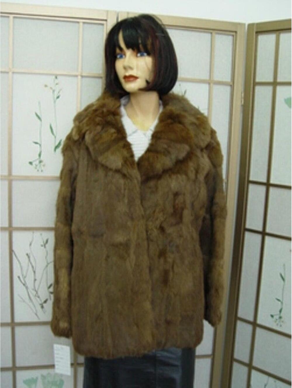 MINT BROWN CANADIAN RABBIT FUR JACKET COAT WOMAN WOMEN SZ 6 small